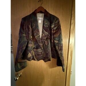 Vtg EXPOSE Chenille Tapestry Cropped Jacket Made in USA Abstract Art  Boho Plum